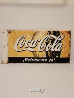 Vintage Metal Coca-Cola Double Sided Sign In Spanish 23 1/2 x 11 3/4