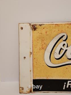 Vintage Metal Coca-Cola Double Sided Sign In Spanish 23 1/2 x 11 3/4