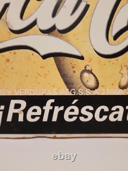 Vintage Metal Coca-Cola Double Sided Sign In Spanish 23 1/2 x 11 3/4