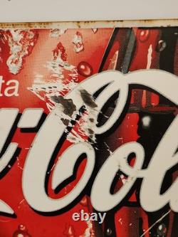 Vintage Metal Coca-Cola Double Sided Sign In Spanish 23 1/2 x 11 3/4