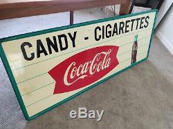 Vintage Metal Coca Cola Fishtail Sign Candy-Cigarettes Very Large 5 feet