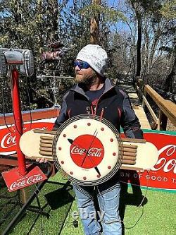 Vintage Metal Coca Cola Soda Pop Art Deco Wall Clock sign 36 inches