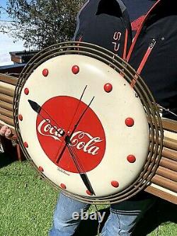 Vintage Metal Coca Cola Soda Pop Art Deco Wall Clock sign 36 inches