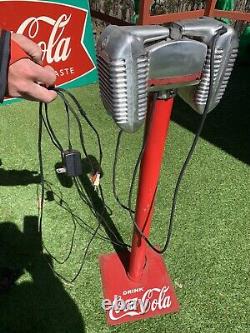 Vintage Metal Coca Cola Soda Pop Drive In Theater Speakers With Stand Coke Rare