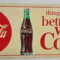 Vintage Metal Coke Sign COCA COLA Things Go Better With Coke 37x12 In. Original