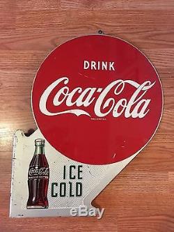 Vintage Metal DRINK COCA COLA SIGN Double Sided A-M 1-54 Coke Bottle