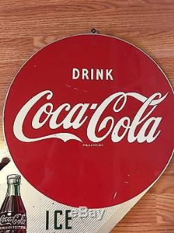 Vintage Metal DRINK COCA COLA SIGN Double Sided A-M 1-54 Coke Bottle