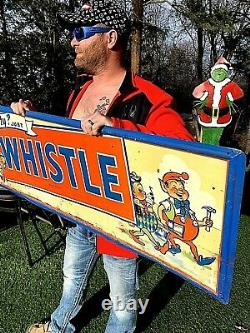 Vintage Metal Rare 54 inch Whistle soda Pop Sign with great Elf graphics