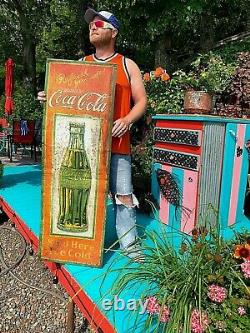 Vintage Metal Vertical 54in Coca Cola Soda Pop Bottle Graphic Sign Coke