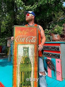 Vintage Metal Vertical 54in Coca Cola Soda Pop Bottle Graphic Sign Coke