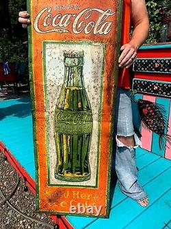 Vintage Metal Vertical 54in Coca Cola Soda Pop Bottle Graphic Sign Coke