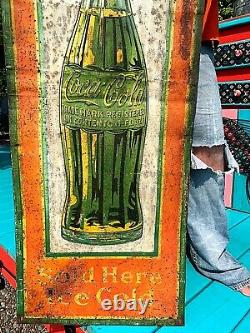 Vintage Metal Vertical 54in Coca Cola Soda Pop Bottle Graphic Sign Coke