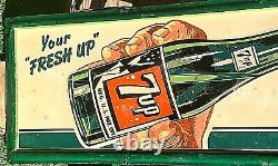 Vintage Metal rare 40 inch 7 Up soda Pop Hand and Bottle Graphic Sign Seven Up