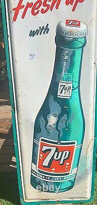 Vintage Metal rare Vertical 47 inch 7 Up soda Pop Bottle Graphic Sign Seven Up