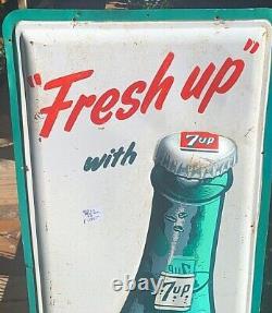 Vintage Metal rare Vertical 47 inch 7 Up soda Pop Bottle Graphic Sign Seven Up