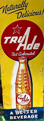 Vintage Metal rare Vertical 54 inch Tru Ade soda Pop Sign Bottle Graphic 1952