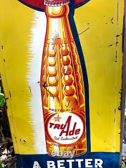 Vintage Metal rare Vertical 54 inch Tru Ade soda Pop Sign Bottle Graphic 1952