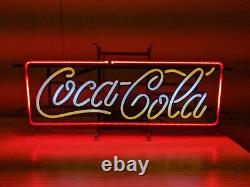 Vintage Neon 1980s Coca Cola Hanging Sign with Original Shipping Container Works