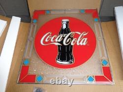 Vintage New Old Stock Coca Cola Stained Glass Bottle Window Hanging Soda Sign Bc
