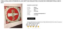 Vintage New Old Stock Coca Cola Stained Glass Bottle Window Hanging Soda Sign Bc