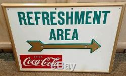 Vintage Nos Original Coca Cola / Coke Refreshment Area Arrow Sign 24 X 17 Museum
