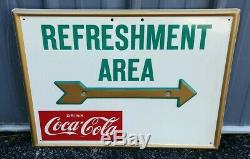 Vintage Nos Original Coca Cola / Coke Refreshment Area Arrow Sign 24 X 17 Museum