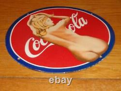 Vintage Nude Coca Cola Model 11 3/4 Porcelain Metal Soda Pop Gasoline Oil Sign