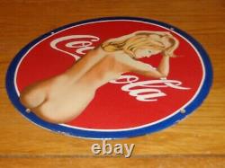 Vintage Nude Coca Cola Model 11 3/4 Porcelain Metal Soda Pop Gasoline Oil Sign