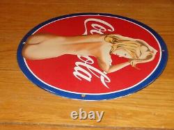 Vintage Nude Coca Cola Model 11 3/4 Porcelain Metal Soda Pop Gasoline Oil Sign