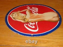 Vintage Nude Coca Cola Model 11 3/4 Porcelain Metal Soda Pop Gasoline Oil Sign