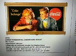 Vintage ORIGINAL 1944 Large Coca Cola Coke Cardboard Sign Coke Belongs, VG/VG+