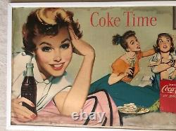 Vintage, ORIGINAL, 1955 Coke Coca-Cola Double-Sided Cardboard Sign, 36 x 20