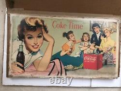 Vintage, ORIGINAL, 1955 Coke Coca-Cola Double-Sided Cardboard Sign, 36 x 20