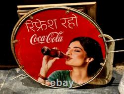Vintage Old Advertising Tin Sign Coca Cola Lady Having Coke Double Sided