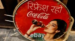 Vintage Old Advertising Tin Sign Coca Cola Lady Having Coke Double Sided