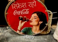 Vintage Old Advertising Tin Sign Coca Cola Lady Having Coke Double Sided
