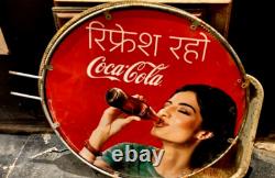 Vintage Old Advertising Tin Sign Coca Cola Lady Having Coke Double Sided