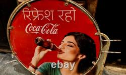 Vintage Old Advertising Tin Sign Coca Cola Lady Having Coke Double Sided