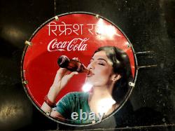 Vintage Old Advertising Tin Sign Coca Cola Lady Having Coke Double Sided