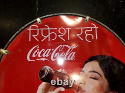 Vintage Old Advertising Tin Sign Coca Cola Lady Having Coke Double Sided