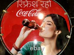 Vintage Old Advertising Tin Sign Coca Cola Lady Having Coke Double Sided