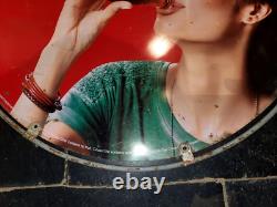 Vintage Old Advertising Tin Sign Coca Cola Lady Having Coke Double Sided