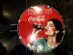 Vintage Old Advertising Tin Sign Coca Cola Lady Having Coke Double Sided
