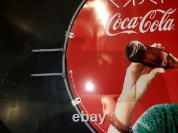 Vintage Old Advertising Tin Sign Coca Cola Lady Having Coke Double Sided
