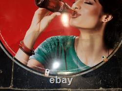 Vintage Old Advertising Tin Sign Coca Cola Lady Having Coke Double Sided
