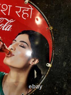 Vintage Old Advertising Tin Sign Coca Cola Lady Having Coke Double Sided