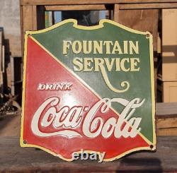 Vintage Old Antique Rare Coca-Cola Fountain Service Porcelain Enamel Sign Board