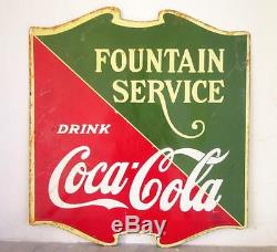 Vintage Old Coca Cola Fountain Service Double Side Ad Porcelain Enamel Signboard
