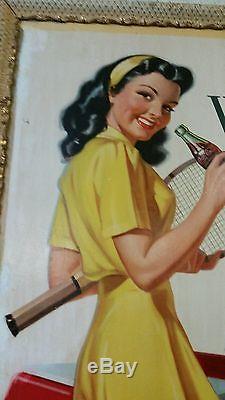 Vintage Old Original 1946 Coca Cola Poster With Girl And Coke Cooler