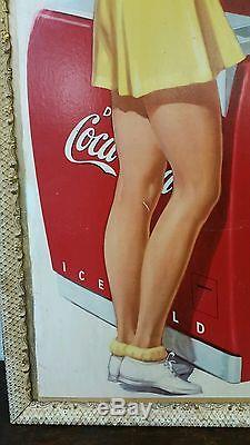 Vintage Old Original 1946 Coca Cola Poster With Girl And Coke Cooler